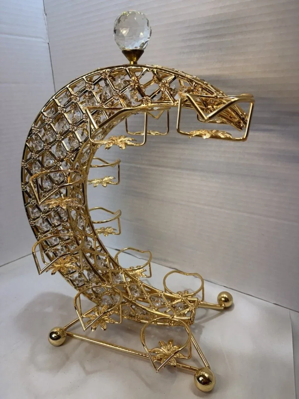 Gold Crystal Crescent Moon Arabic Qahwa Coffee Cup Holder Display Stand